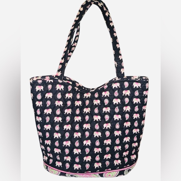 VERA BRADLEY 2pc Set - Quilted Pink Elephants Shoulder Bag and Laptop Case - EUC - Picture 2 of 6